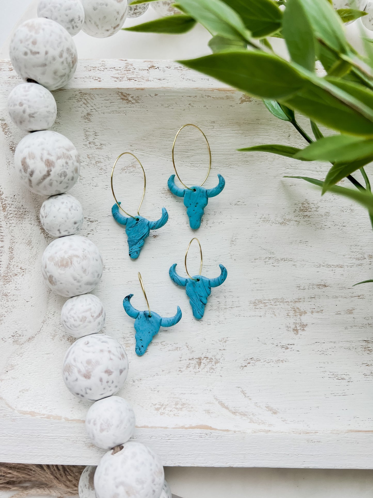 Turquoise Cow Skull Hoops